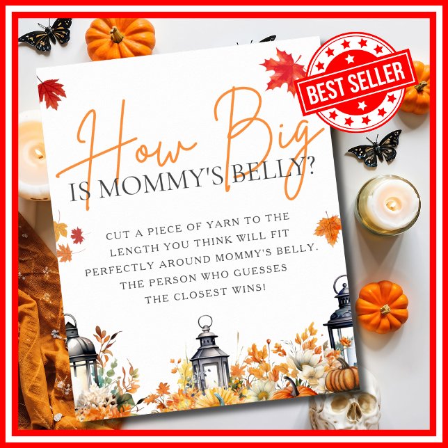 Póster QUÉ GRANDE ES EL BELLY DE MOMMY UN JUEGO DE Calaba (HOW BIG IS MOMMY'S BELLY A Little Pumpkin is on the Way Fall Autumn Baby Shower Game Poster )