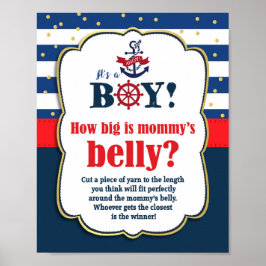 Póster Qué grande es el juego Belly de mamá en Baby Showe