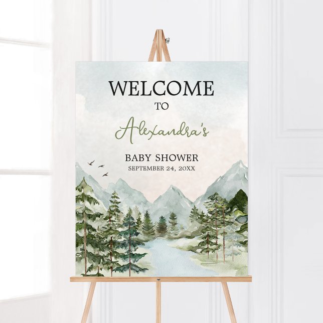 Póster Que la aventura comience la bienvenida de Woodland (Forest Baby Shower Welcome Sign)