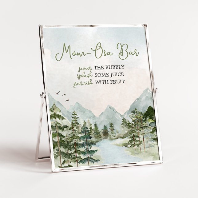 Póster Que la aventura empiece Woodland Mom Osa Bar (Forest Baby Shower Mom Osa Bar Sign)