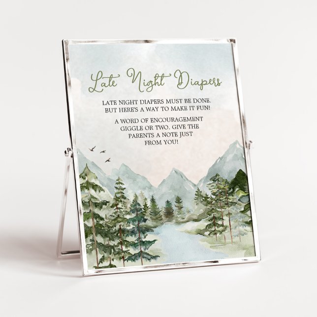 Póster Que la aventura empiece Woodland Tarde Noche Diape (Forest Baby Shower Late Night Diapers Sign)