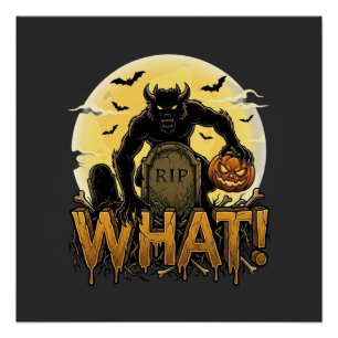 Póster Qué Lápida de Calabaza de Hombre Lobo Luna Llena