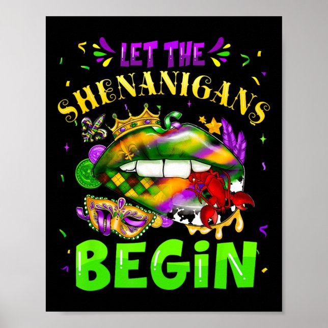 Póster Que los Shenanigans comiencen el Mardi Gras Lips N (Frente)