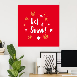 Póster "¡Que nieve!" Navidades de caligrafía rojo