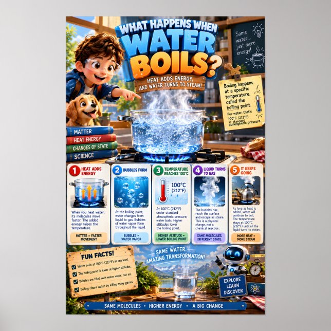 Póster Qué sucede cuando el agua hierve (Frente)