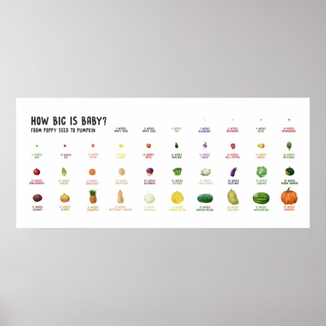 Póster ¿Qué tan grande es el bebé? Tamaño del embarazo po (Frente)