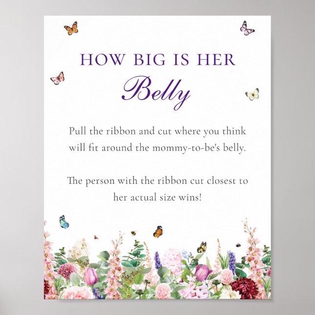 Póster Qué tan grande es su Belly | Florales y mariposas (Frente)