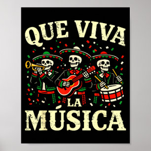 Póster Que viva la musica cinco de mayo esqueleto mariach