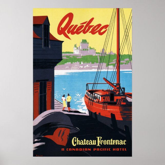 Póster QUEBEC Canadá Chateau Frontenac Barco de Puerto Vi (Frente)