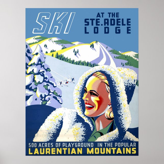 Póster Quebec, Canada, skiing girl at Laurentian Mountain (Frente)