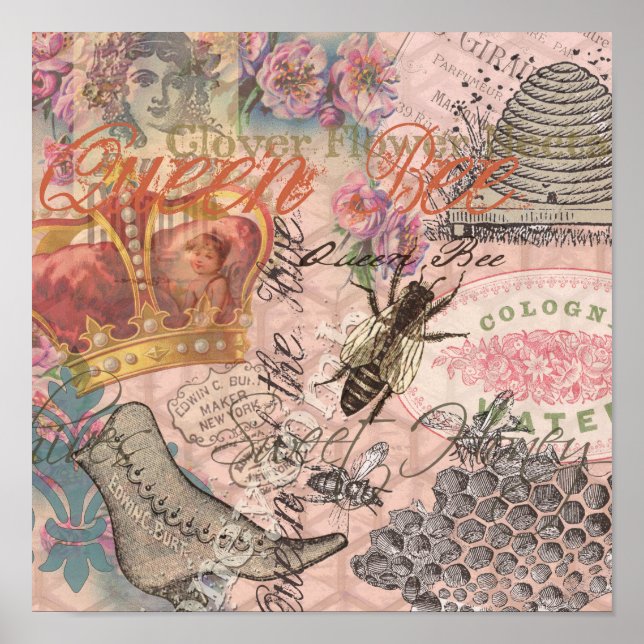 Póster Queen Bee Vintage Hermoso Collage (Frente)