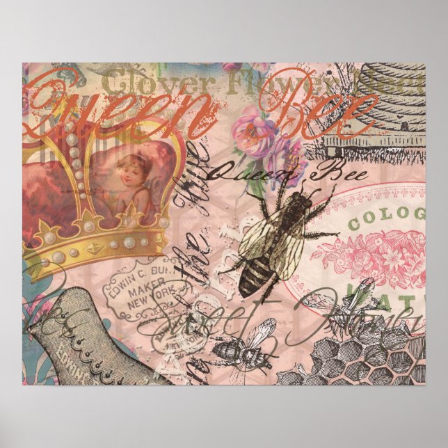 Póster Queen Bee Vintage Hermoso Collage (Frente)