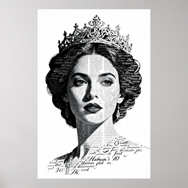 Póster Queen Esther Calligraphy Portrait - Vintage Script (Frente)