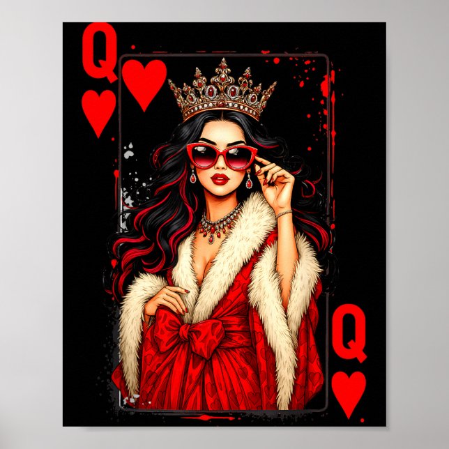 Póster Queen Of Heart Playing Card Love Valentine Outfit  (Frente)