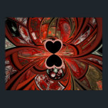 Póster Queen Of Hearts Fractal<br><div class="desc">Abstract fractal design resembling a swirling black,  red,  and white torrent of cards with a pair of hearts at it center.</div>