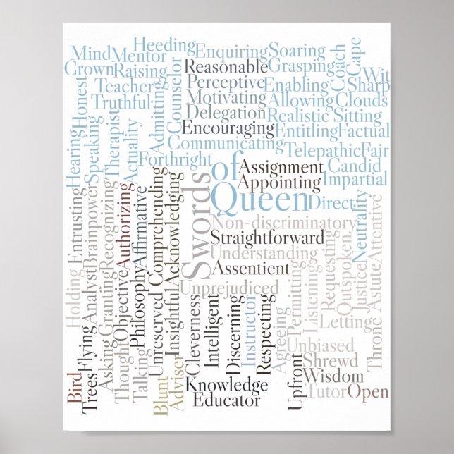 Póster Queen of Swords Rider-Waite Tarot Card Keywords (Frente)