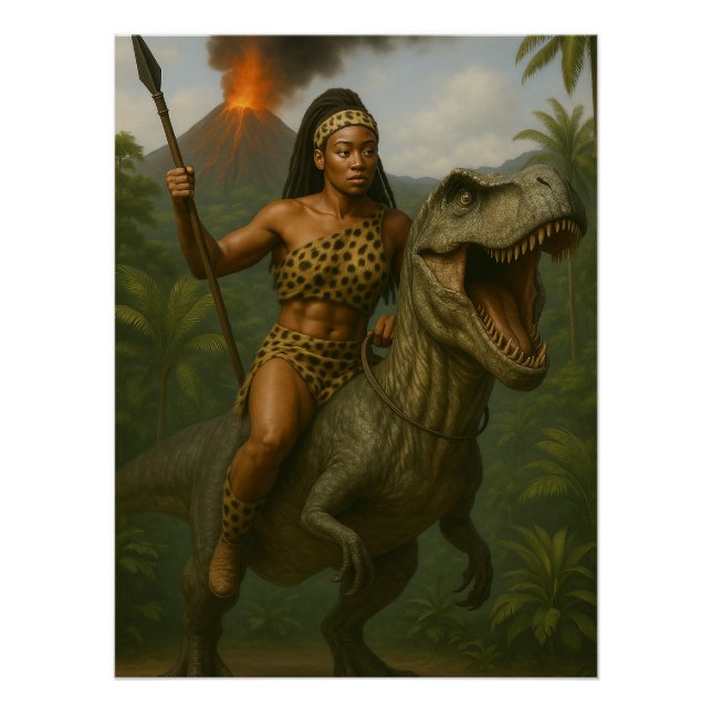 Póster Queen of the Wild – Amazon Warrior on Dinosaur (Anverso)