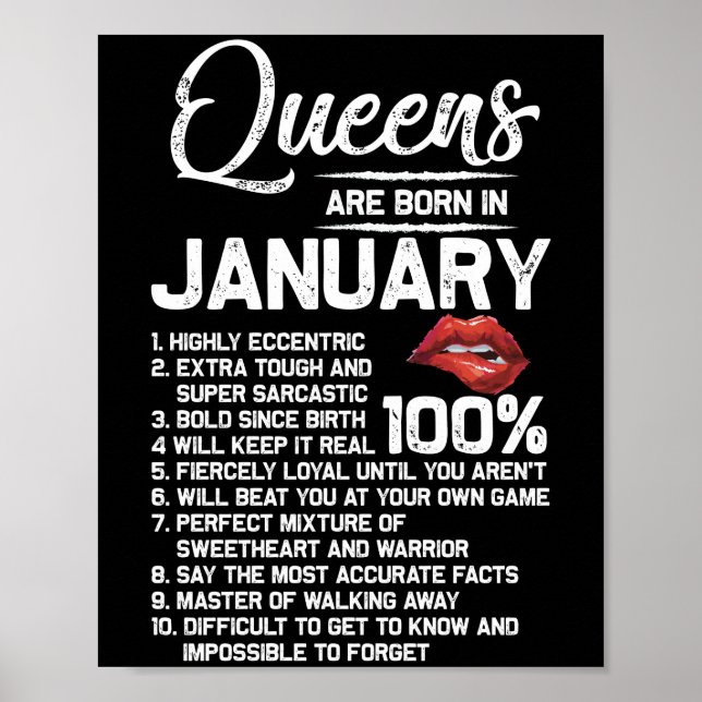 Póster Queens Are Born in January Birthday Gifts (Frente)