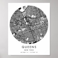 Queens New York Mínimo y Moderno Circle Street Map