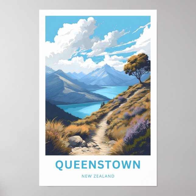 Póster Queenstown New Zealand Travel Print (Frente)