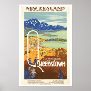 Póster Queenstown, viaje del vintage del ~ de Nueva
