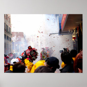 Póster Quemadores y leones de Año Nuevo chinos