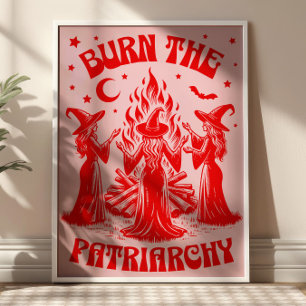 Póster Quemar El Patriarcado Rojo Vintage Brujas Feminist
