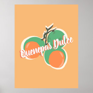 Póster Quenepas Lima Española Fruta Dibujada a Mano      