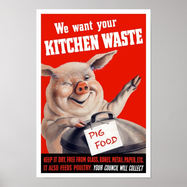 Póster Queremos tu cerdo de desperdicio de cocina — Segun (Frente)