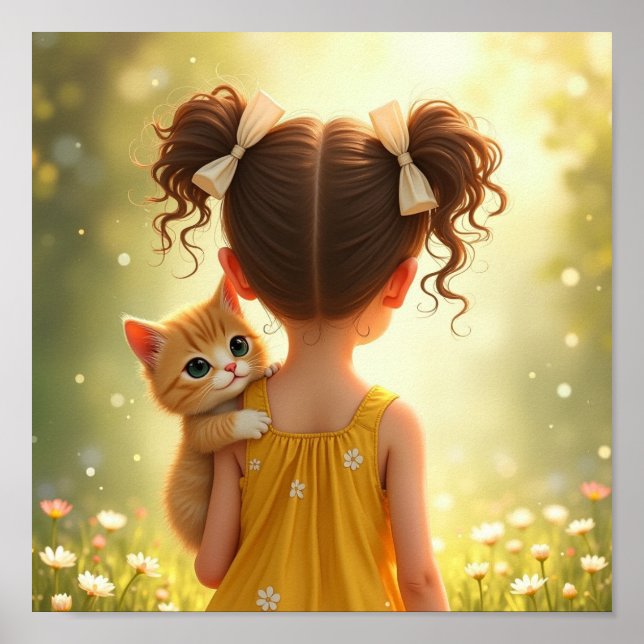 Póster Querida niña con su gatito (Frente)