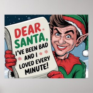 Póster Querido Papá Noel, he sido mal Navidad, diseño div