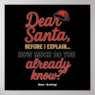 Póster Querido Santa Antes de Explicar divertida cita de