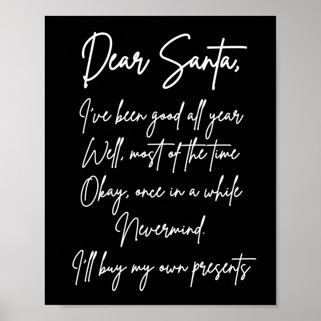 Póster Querido Santa, compraré mis propias cosas Navidade (Frente)