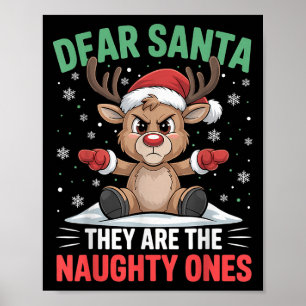Póster Querido Santa Divertidos Traviesos Reno Navidad H