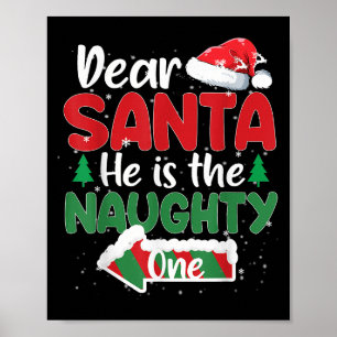 Póster Querido Santa Él Es El Travieso Uno Parejas Coinci