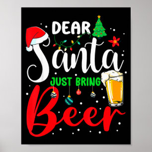 Póster Querido Santa Solo Trae Cerveza Pijama De Navidad 