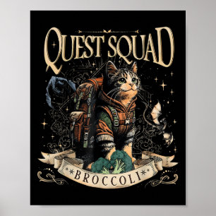 Póster Quest Fantasy Squad Broccoli Kitten Funny Cat