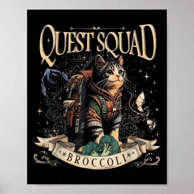Póster Quest Fantasy Squad Broccoli Kitten Funny Cat (Frente)
