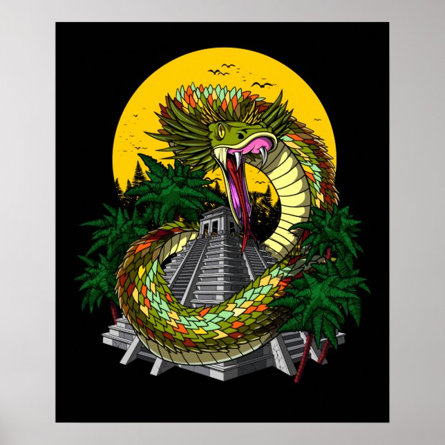 Póster Quetzalcoatl Azteca Dios pirámide maya Serpiente (Frente)