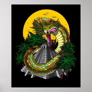 Póster Quetzalcoatl Azteca Dios pirámide maya Serpiente