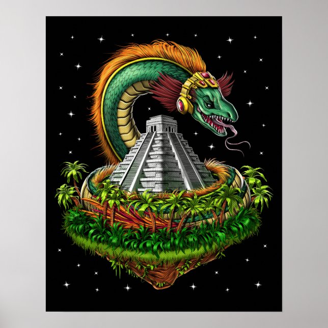 Póster Quetzalcoatl Azteca Featheral Serpiente Dios (Frente)