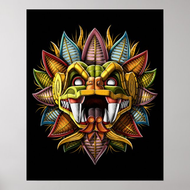 Póster Quetzalcoatl Azteca Featheral Serpiente Dios (Frente)