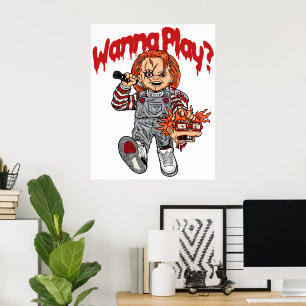 Póster ¿Quieres jugar?", con tema de horror
