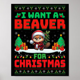 Póster Quiero castor para los Navidades Cuidando Sombrero