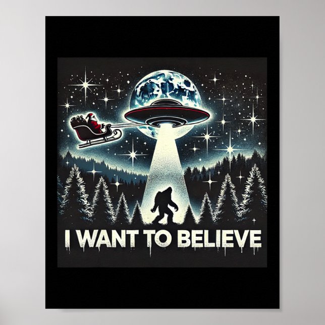 Póster Quiero Creer Funny Ufo Bigfoot Santa Christma (Frente)