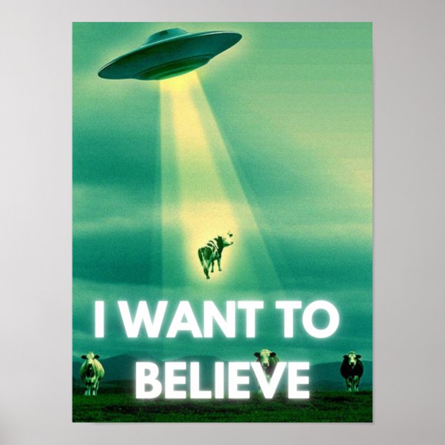 Póster Quiero creer, película retro 90, OVNI alienígena (Frente)