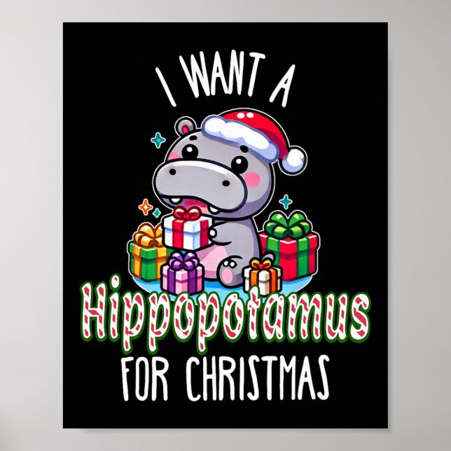 Póster Quiero Hipopótamo Para Navidades Hippo Recorte De  (Frente)