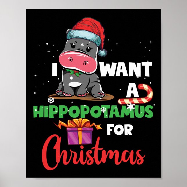 Póster Quiero Hipopótamo Para Navidades Xmas Hippo (Frente)