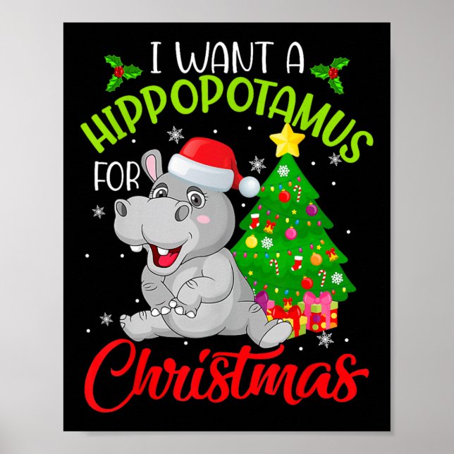 Póster Quiero Hipopótamo Para Navidades Xmas Hippo Niño (Frente)