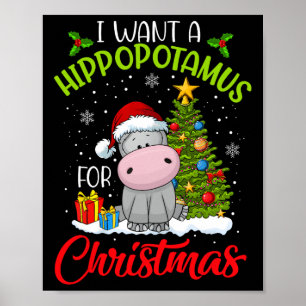 Póster Quiero Hipopótamo Para Navidades Xmas Hippo Para